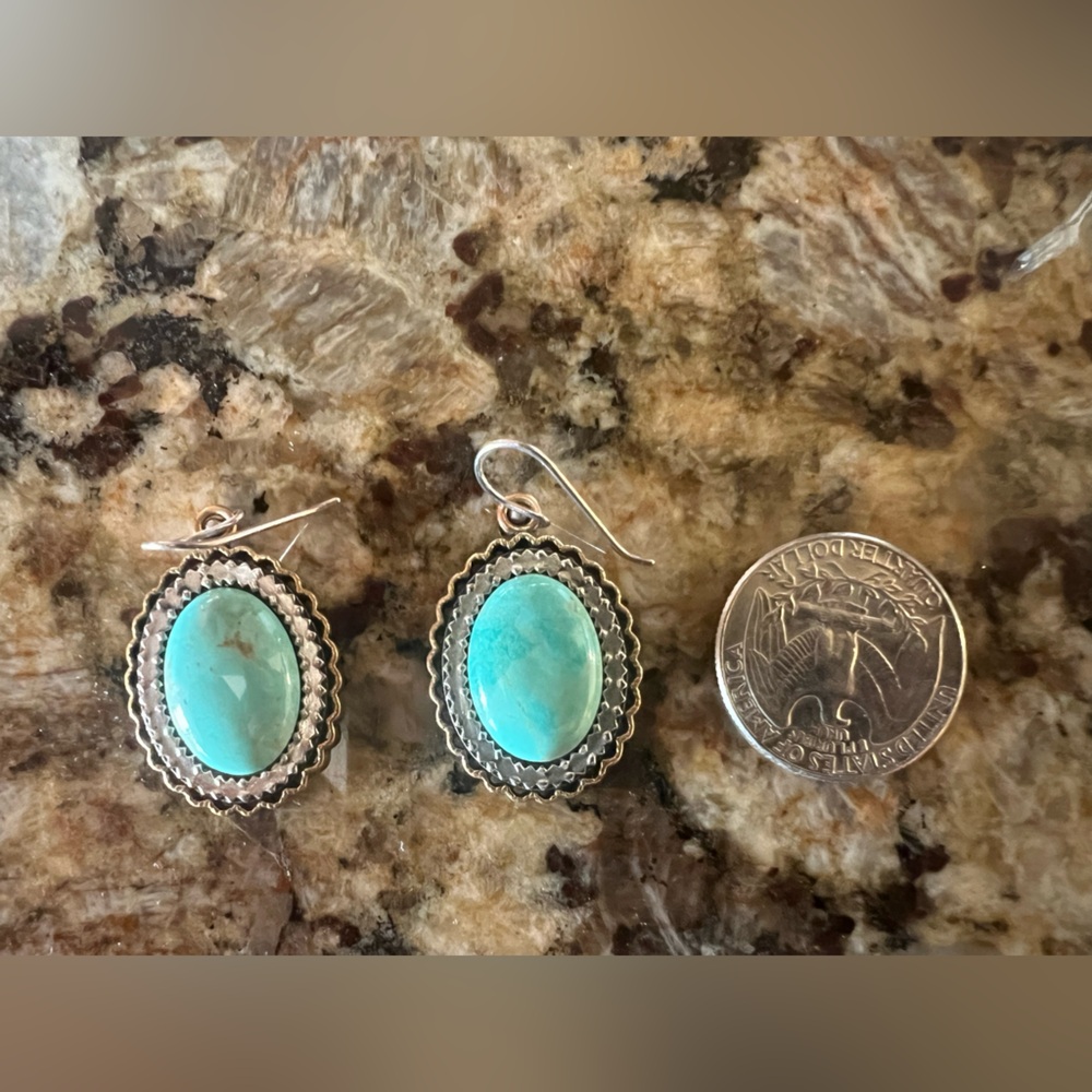 Studio Barse Earrings Bronze and Green Turquoise with Silver Detail - Picture 10 of 10